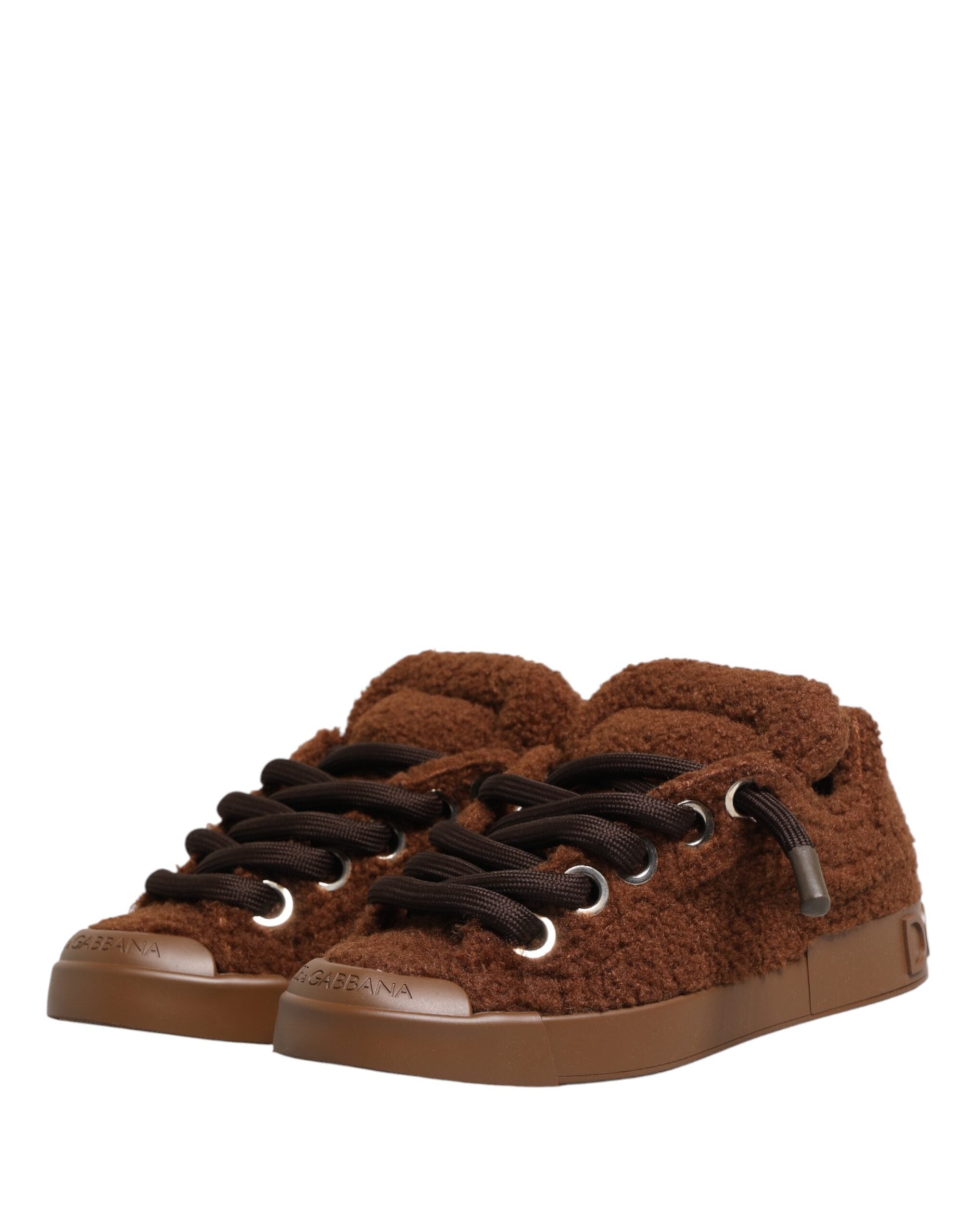 Dolce & Gabbana Brown Faux Shearling Low Top Sneakers Shoes