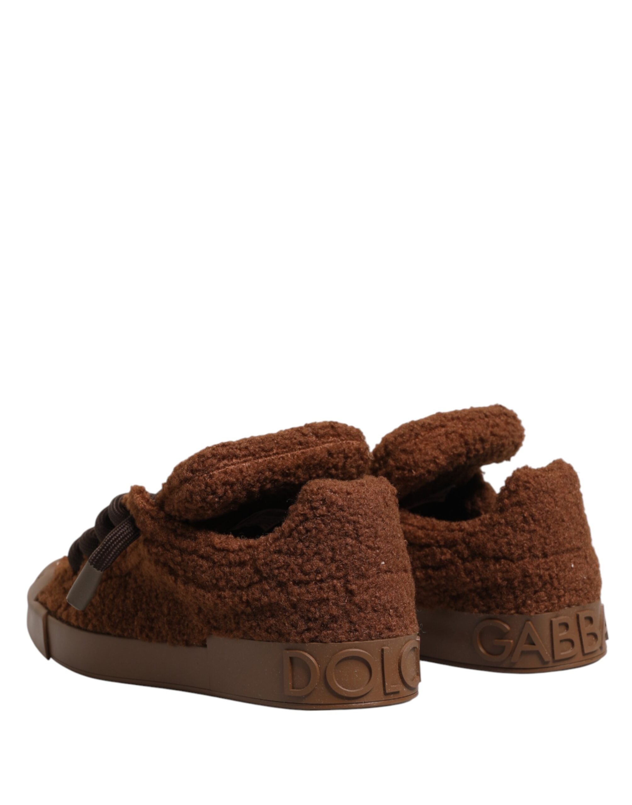 Dolce & Gabbana Brown Faux Shearling Low Top Sneakers Shoes