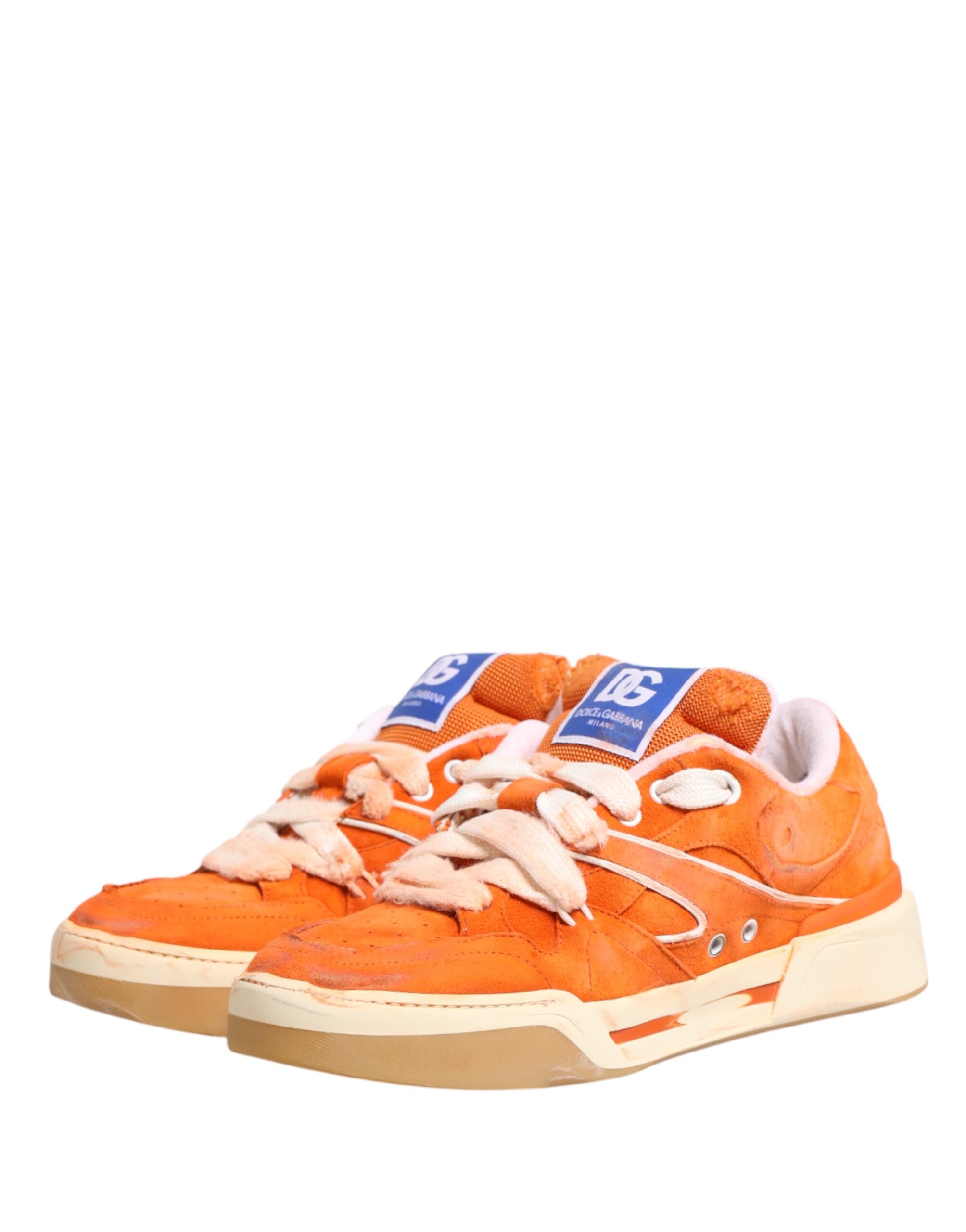 Dolce & Gabbana Orange Suede New Roma Low Top Sneakers Shoes
