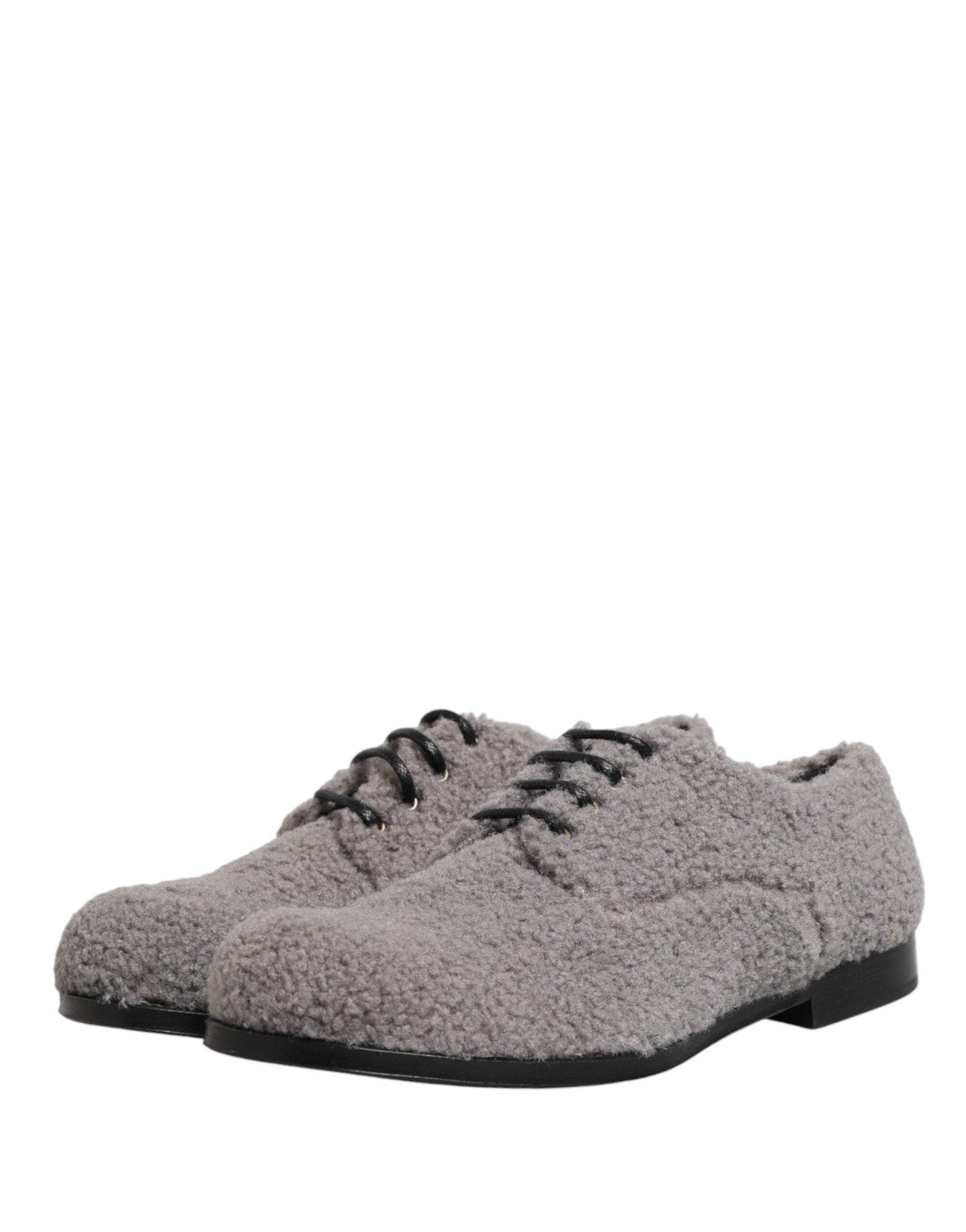 Dolce & Gabbana Gray Fleece Lace Up Men Derby Dress Shoes