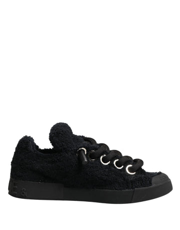 Dolce & Gabbana Black Faux Shearling Low Top Sneakers Shoes