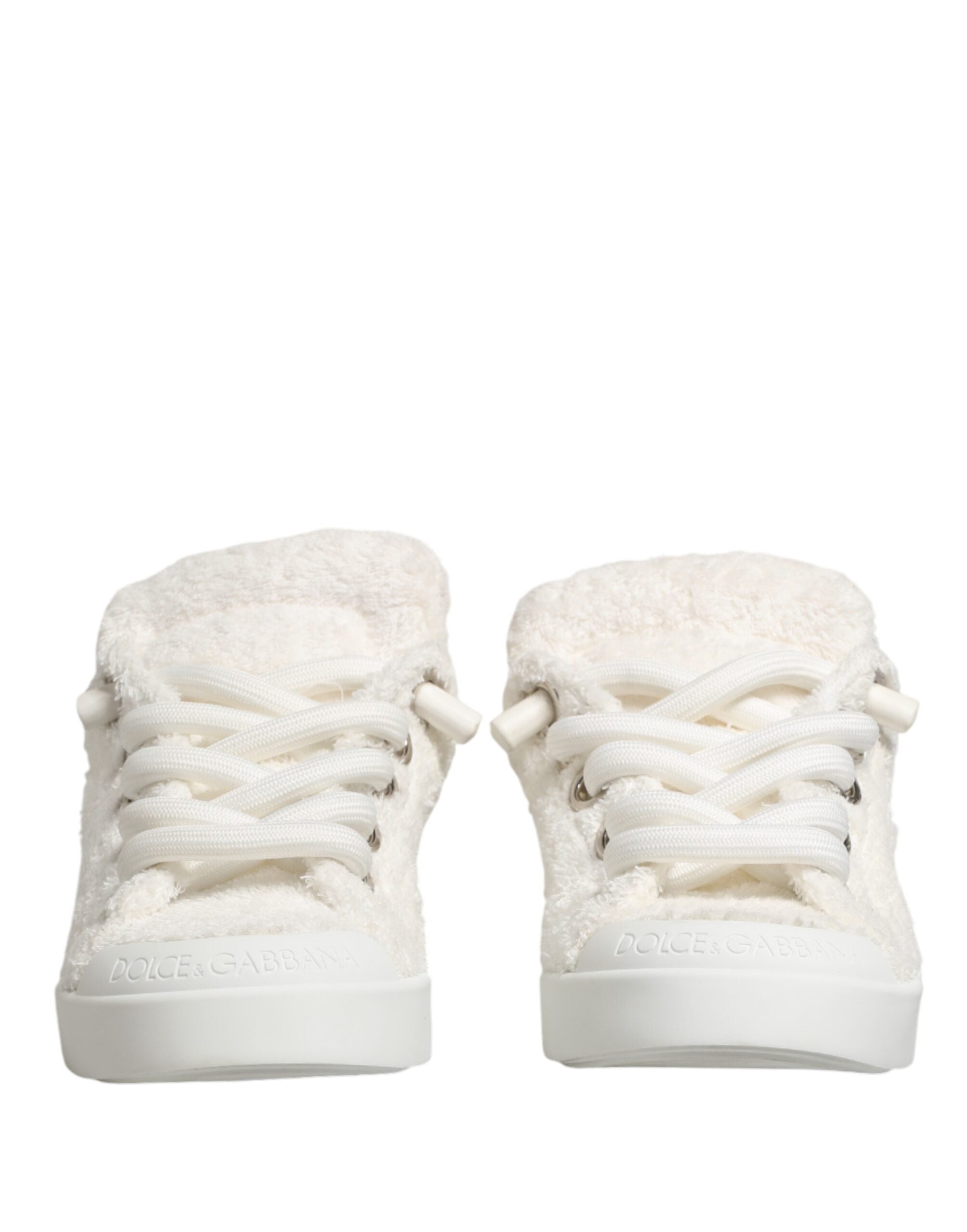 Dolce & Gabbana White Faux Shearling Low Top Sneakers  Shoes