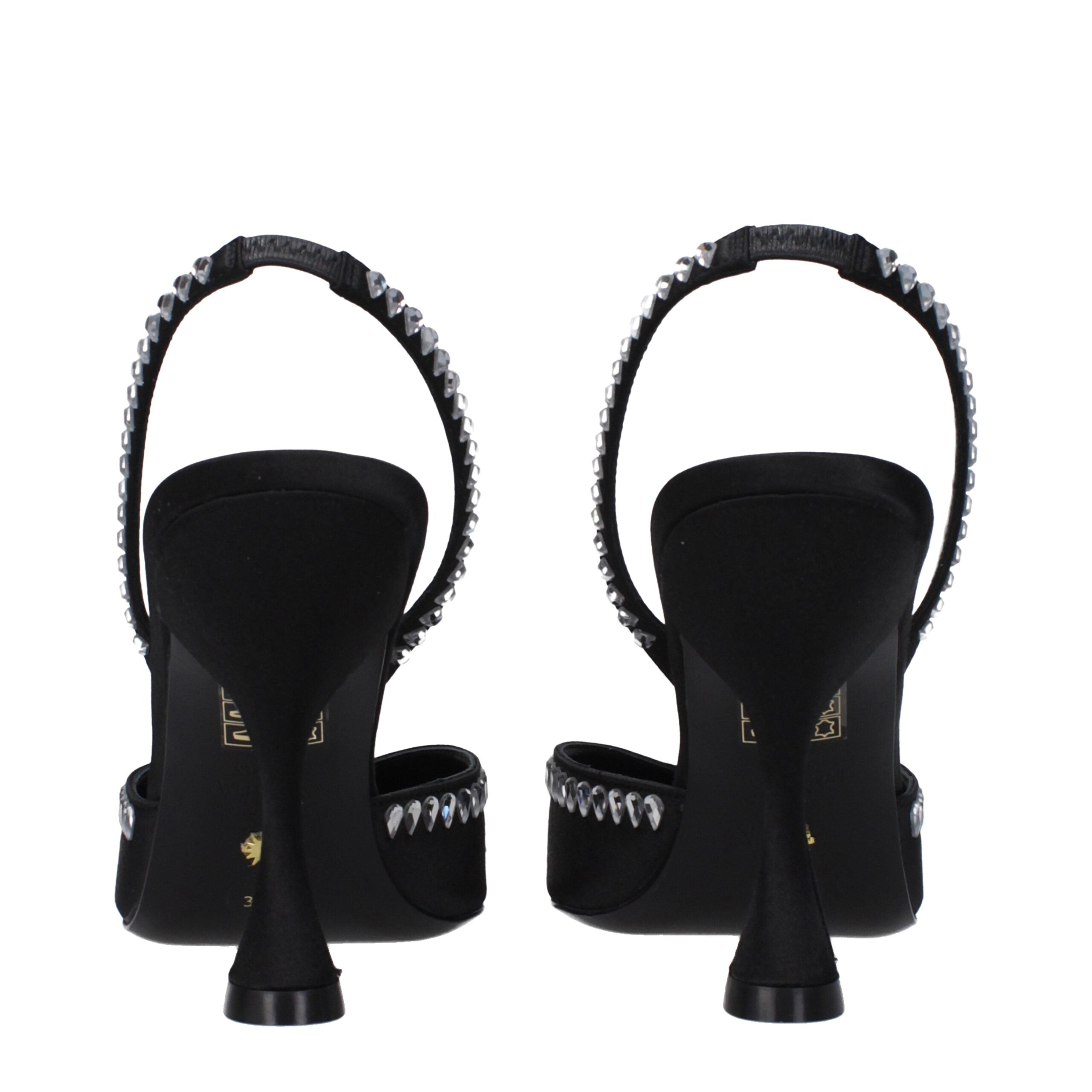 Stuart Weitzman Black Satin Stiletto Heel Sandals