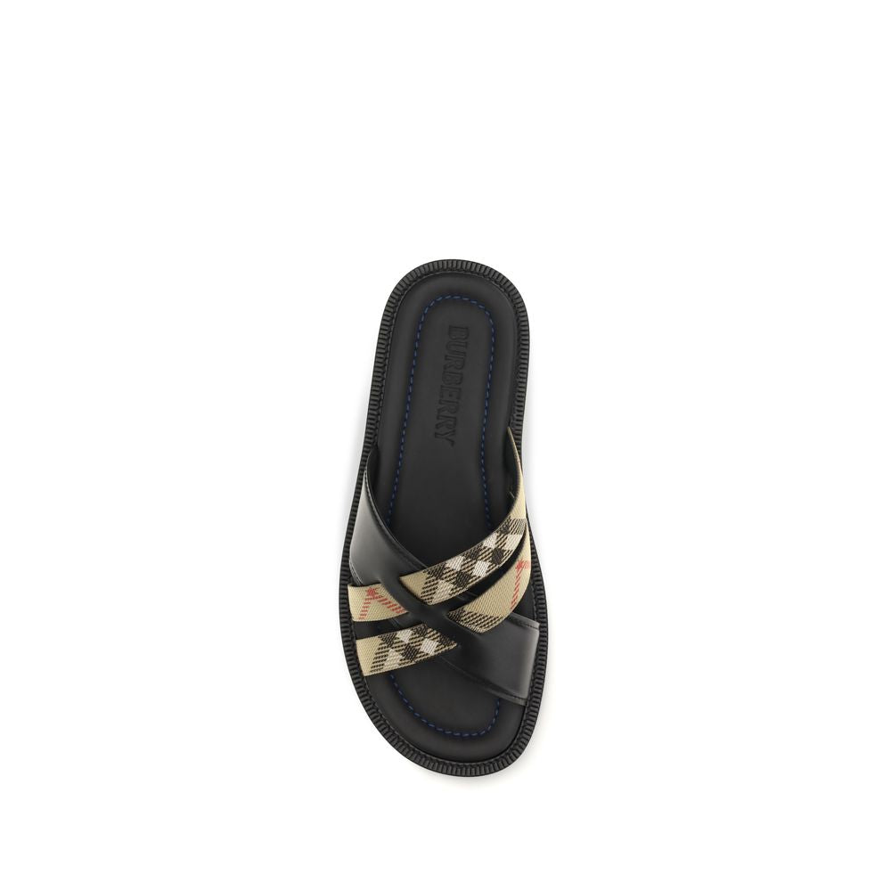 Burberry Black Calf Leather Bos Taurus Sandals