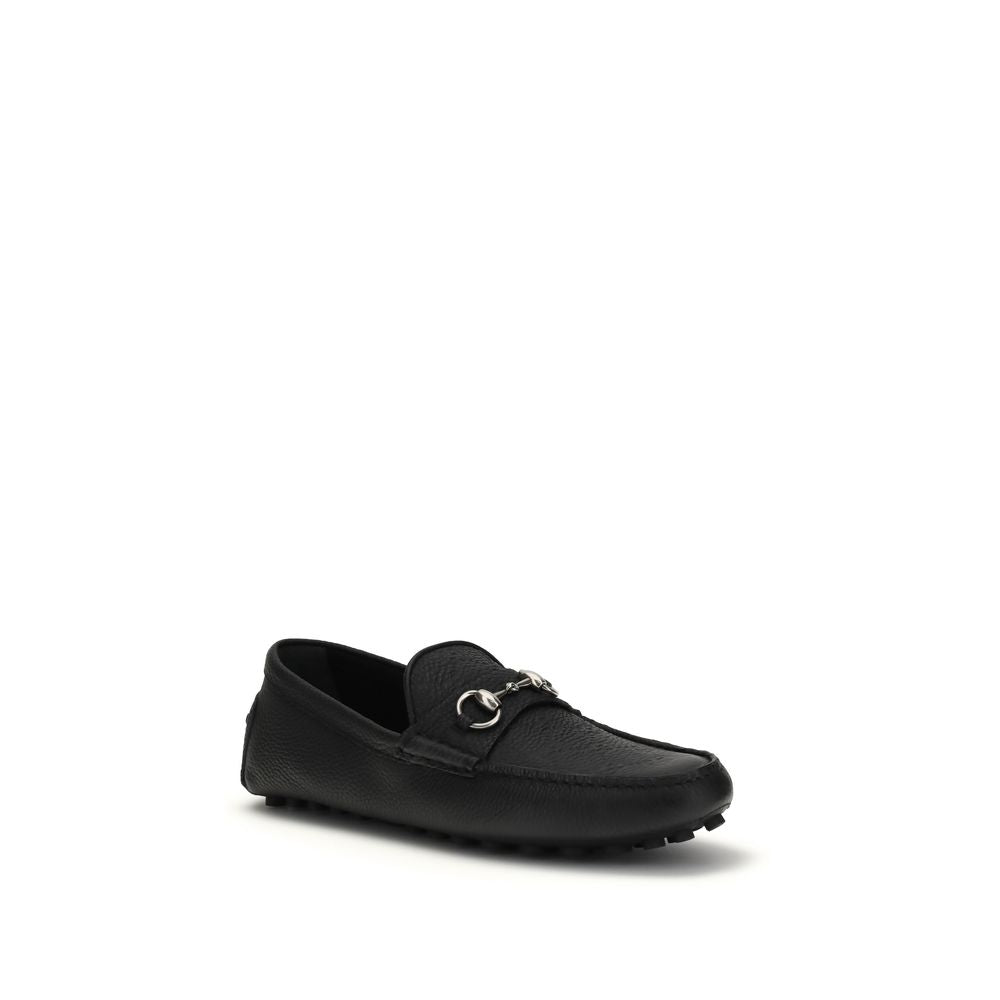 Gucci Black Calf Leather Bos Taurus Slip-On Loafers