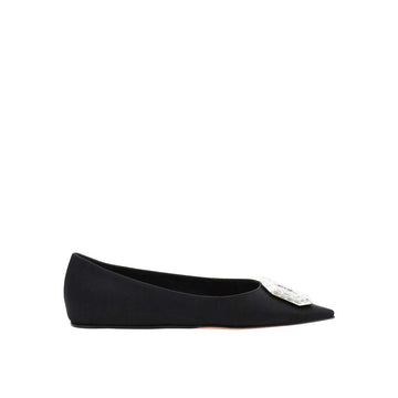 Amina Muaddi Black Silk Ballet Flats