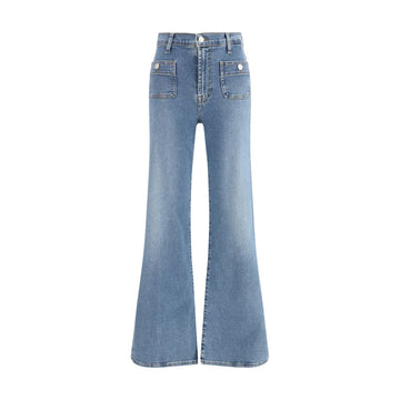 7FOR Blue Cotton Flared Jeans