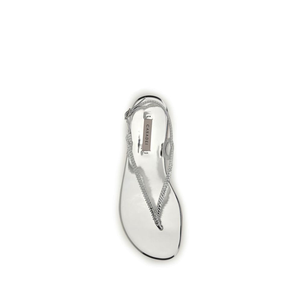Casadei Silver Calf Leather Bos Taurus Flat Sandals