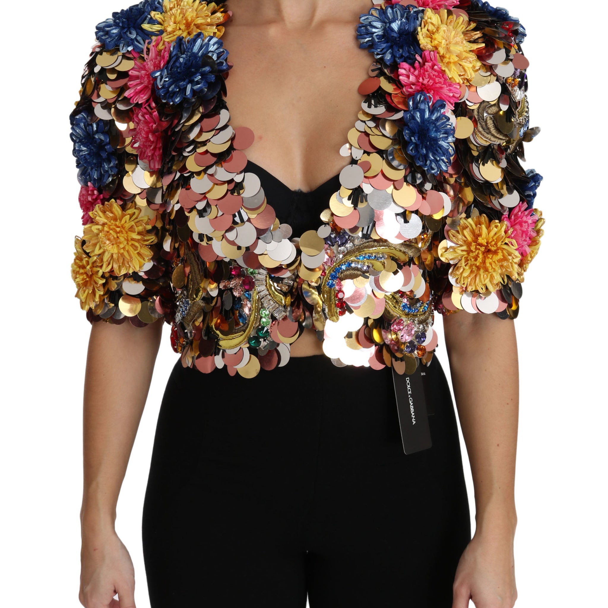 Dolce & Gabbana Crystal Sequined Floral Jacket Coat