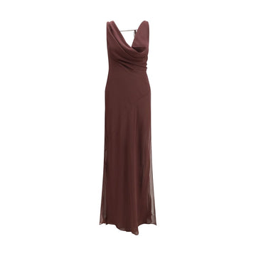 The Andamane Brown Silk Long Dress