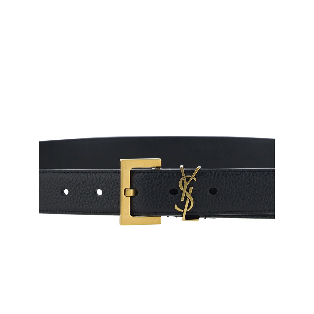 Saint Laurent Black Calf Leather Bos Taurus Regular Belt
