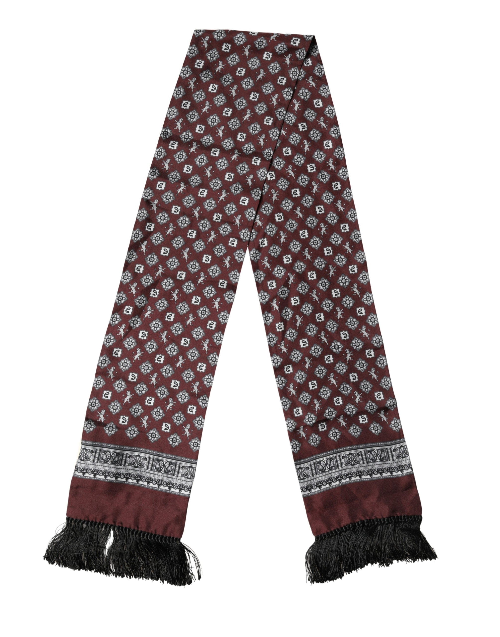 Dolce & Gabbana Bordeaux Silk Fringe Shawl Neck Wrap 142cm X 15.5cm  Scarf