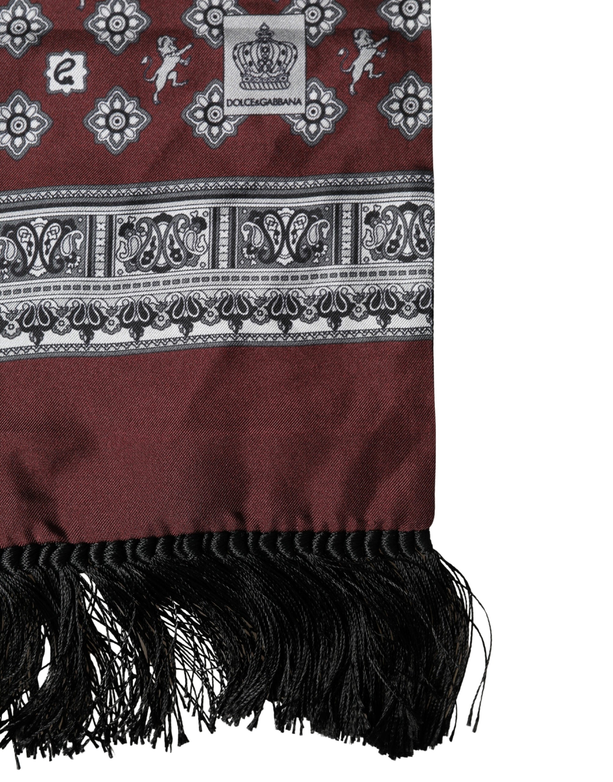 Dolce & Gabbana Bordeaux Silk Fringe Shawl Neck Wrap 142cm X 15.5cm  Scarf