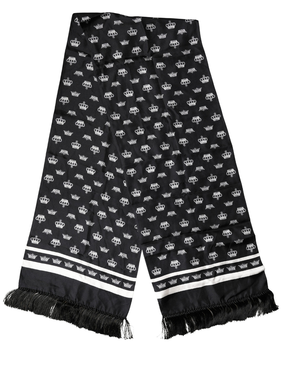 Dolce & Gabbana Black Silk Crown Fringe Neck Wrap 173cm x 32.5cm Scarf