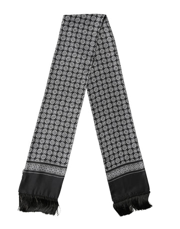 Dolce & Gabbana Black White Silk Geometric Neck Wrap 142cm X 15cm Scarf