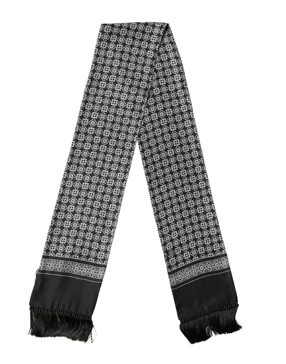 Dolce & Gabbana Black White Silk Geometric Neck Wrap 142cm X 15cm Scarf