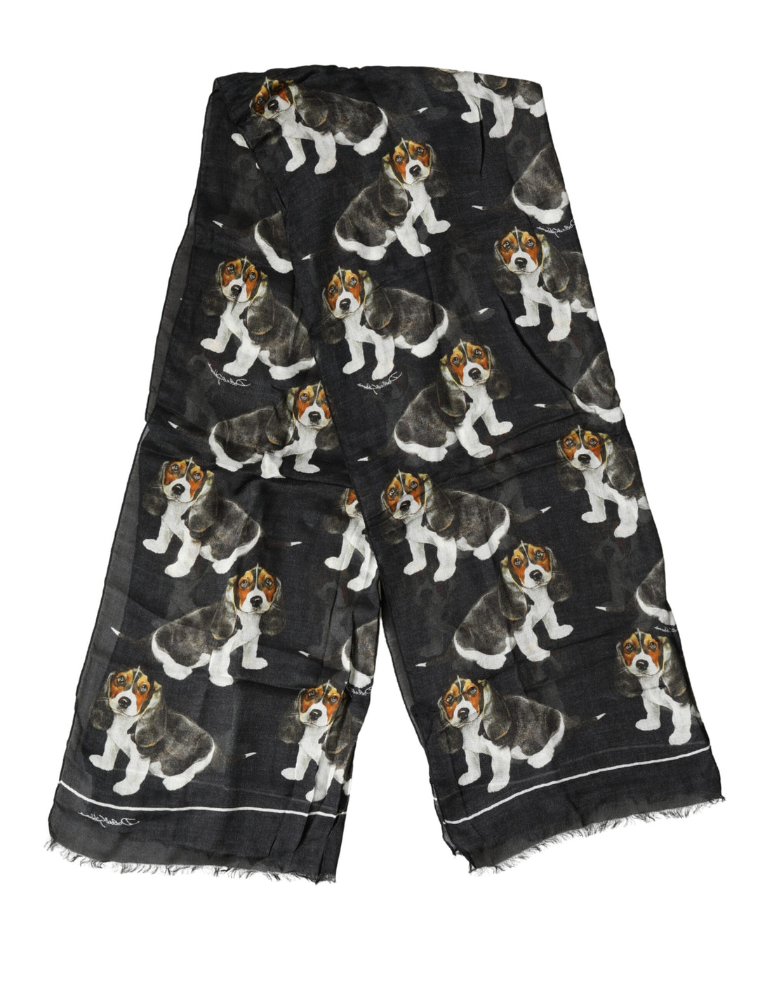 Dolce & Gabbana Black Dog Print Modal Wool Wrap Foulard 178cm X 63cm Scarf