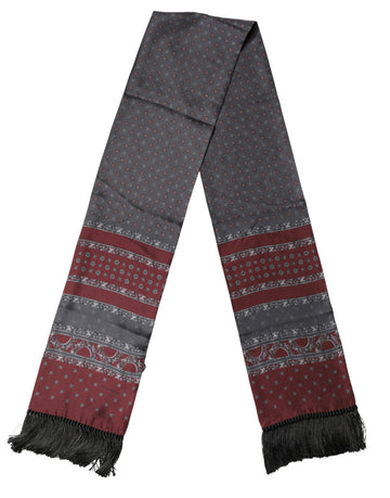 Dolce & Gabbana Burgundy Gray Patterned Fringe Foulard 141cm X 15.5cm  Scarf