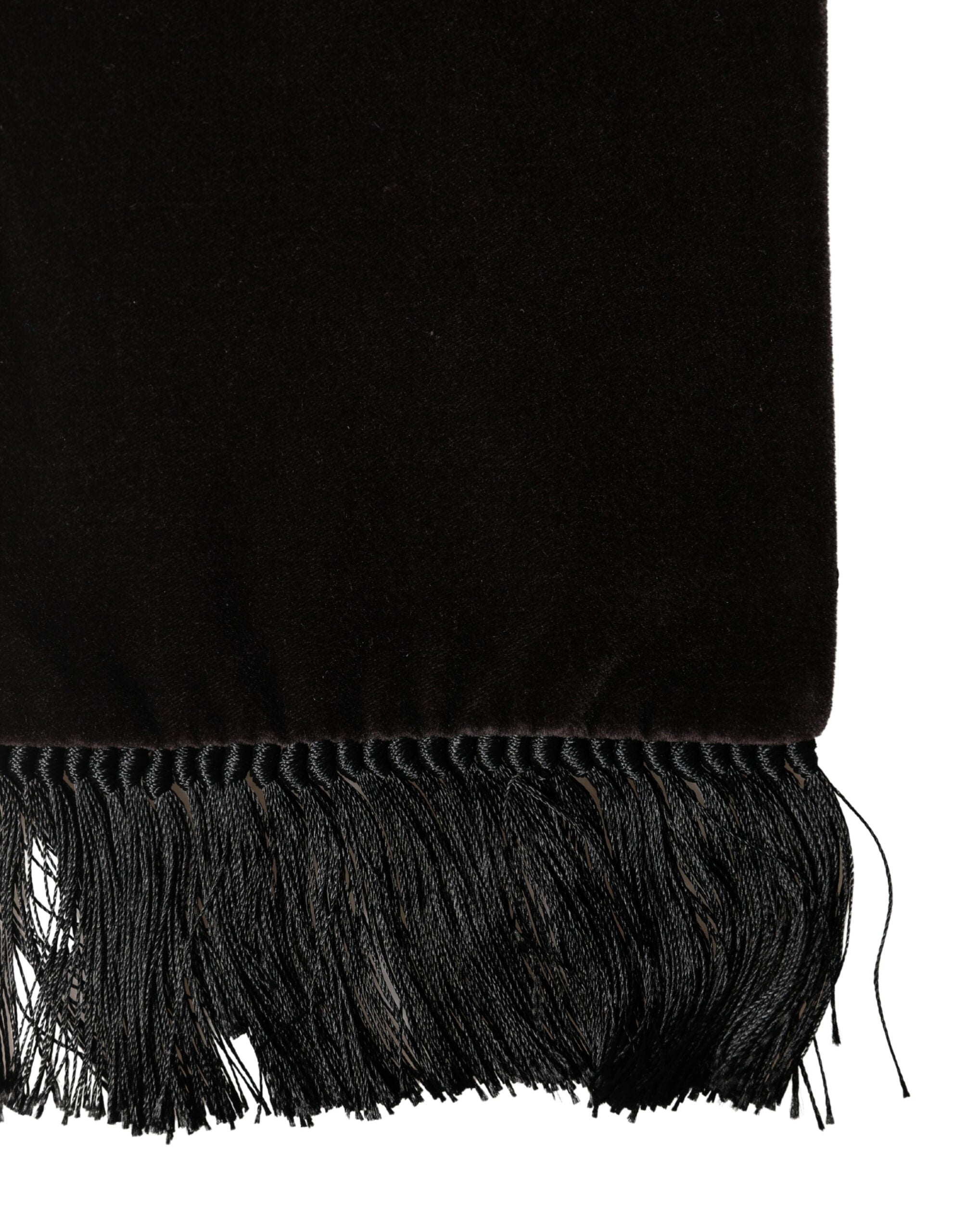 Dolce & Gabbana Black Silk Fringe Neck Wrap Foulard 139.5cm x 15.5cm Scarf