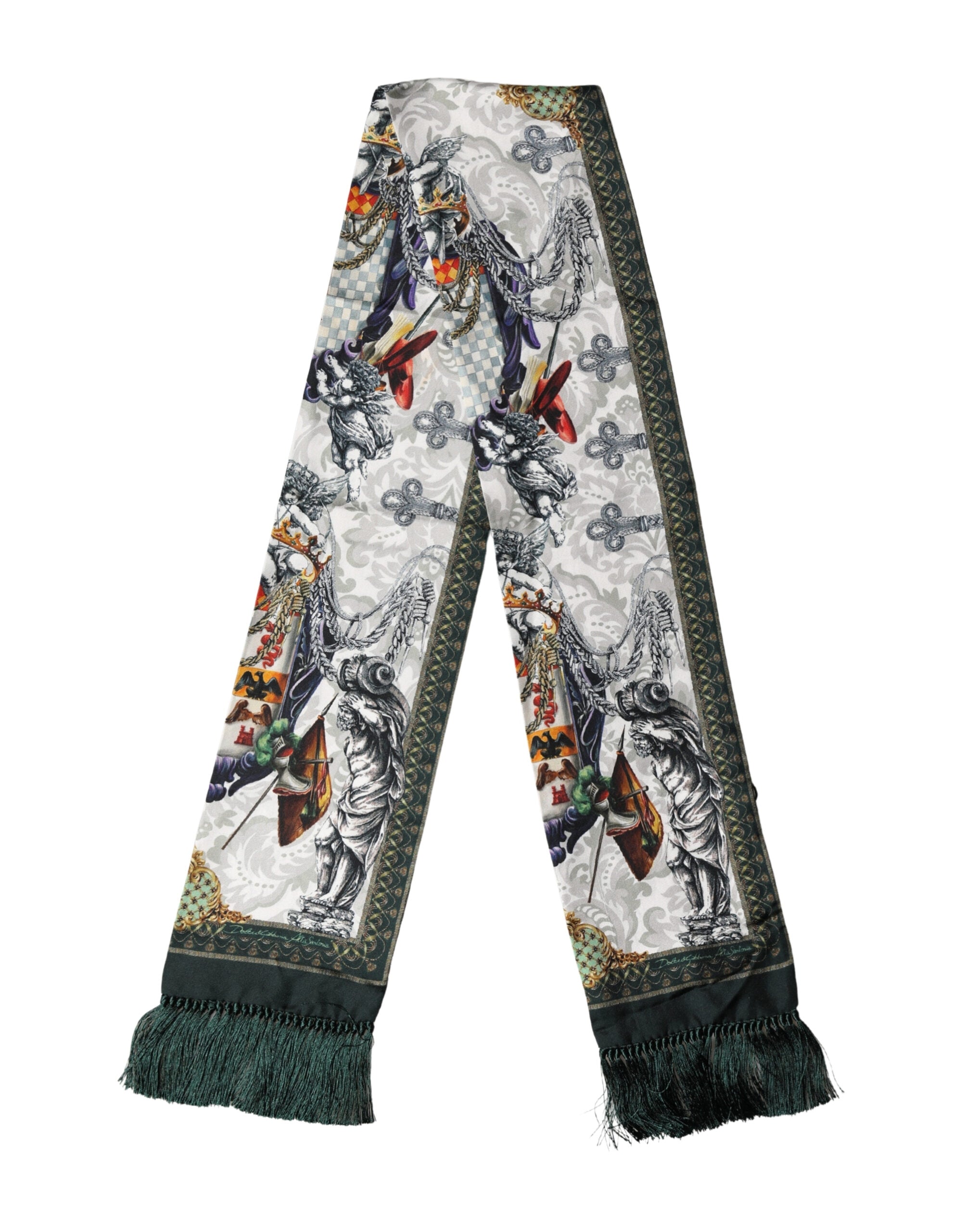 Dolce & Gabbana Multicolor Baroque Angel Print Foulard 135cm x 14.5cm Scarf