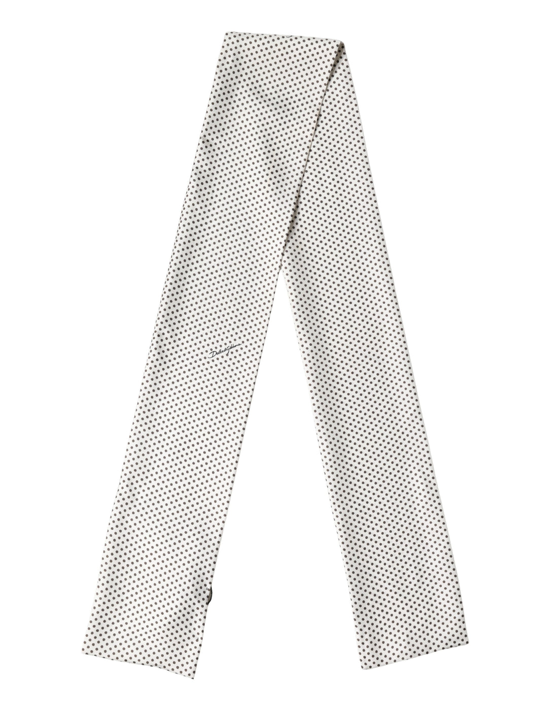Dolce & Gabbana White Brown Polka Dot Silk Bandeau Neck Wrap 151cm x 13cm  Scarf