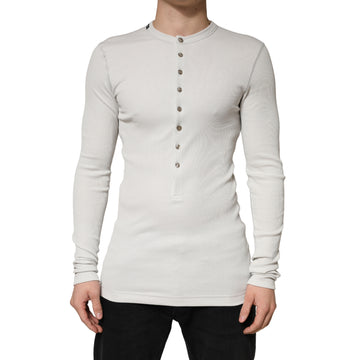 Dolce & Gabbana Gray Ribbed Cotton Long Sleeve Henley  Sweater