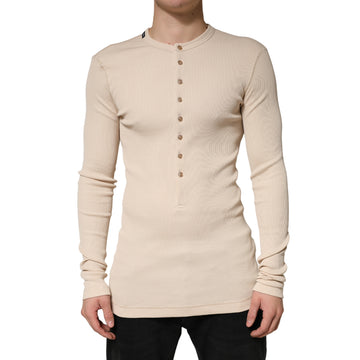 Dolce & Gabbana Beige Ribbed Cotton Long Sleeve Henley Sweater