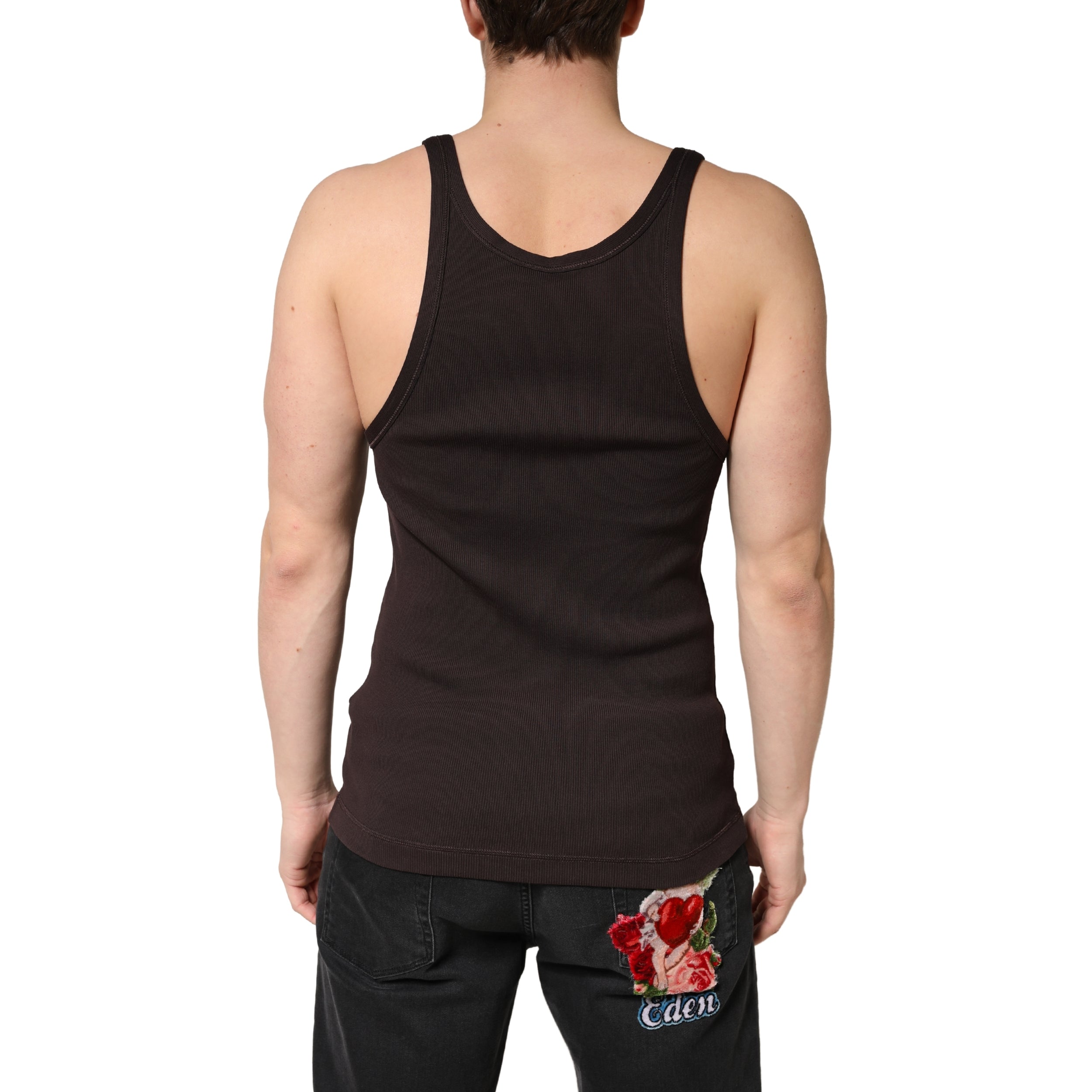 Dolce & Gabbana Brown Cotton Ribbed Sleeveless Tank Top  T-shirt