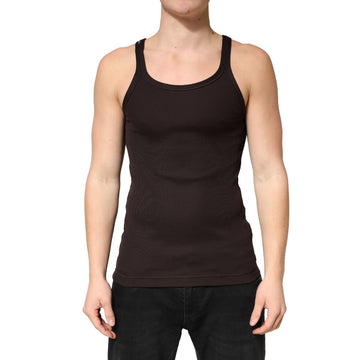Dolce & Gabbana Brown Cotton Ribbed Sleeveless Tank Top  T-shirt