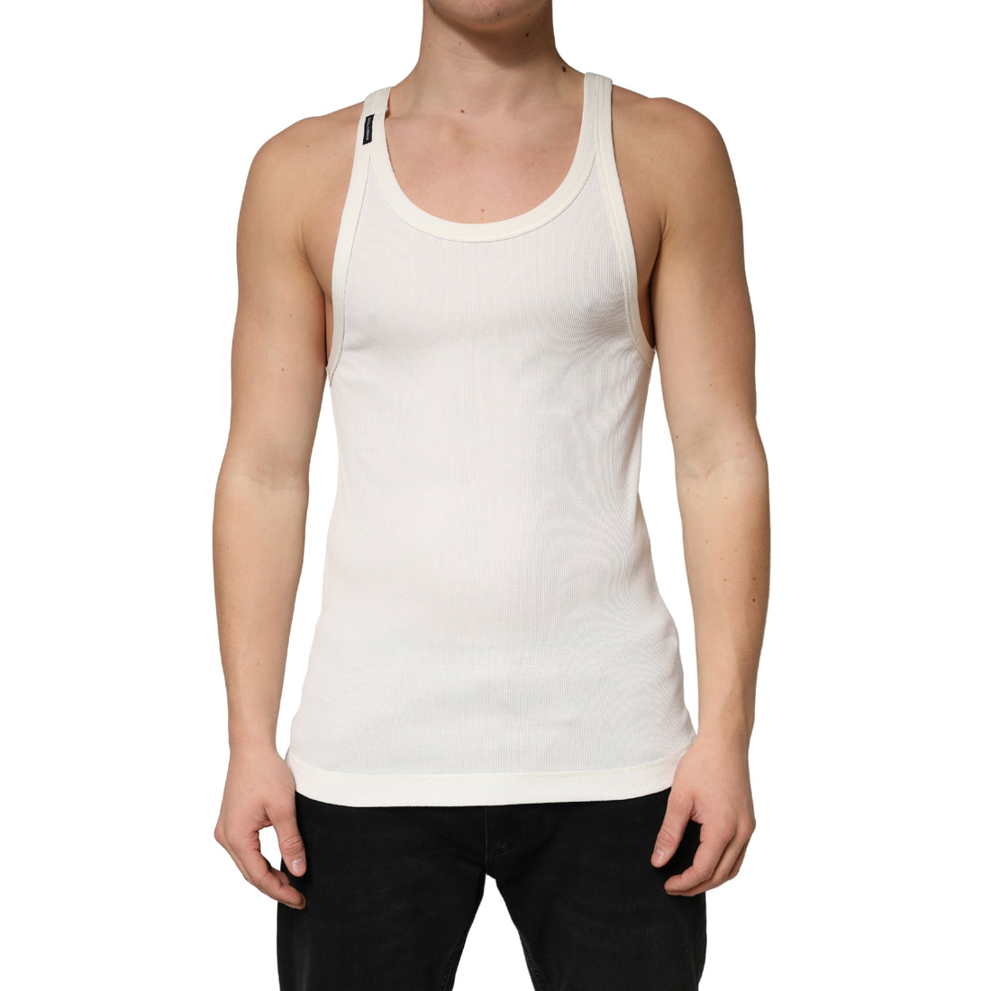 Dolce & Gabbana Ivory Cotton Ribbed Sleeveless Tank Top  T-shirt