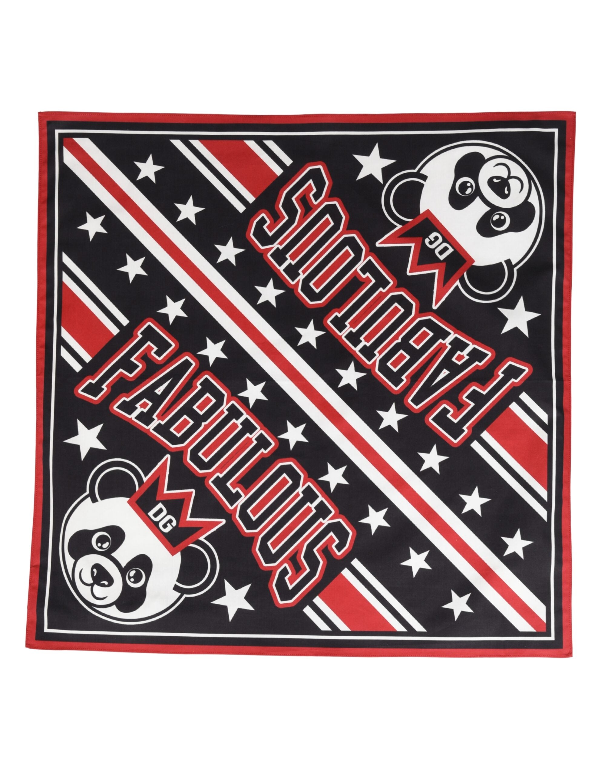 Dolce & Gabbana Black Red Panda Cotton Square Foulard 50.5cm x 50cm Scarf