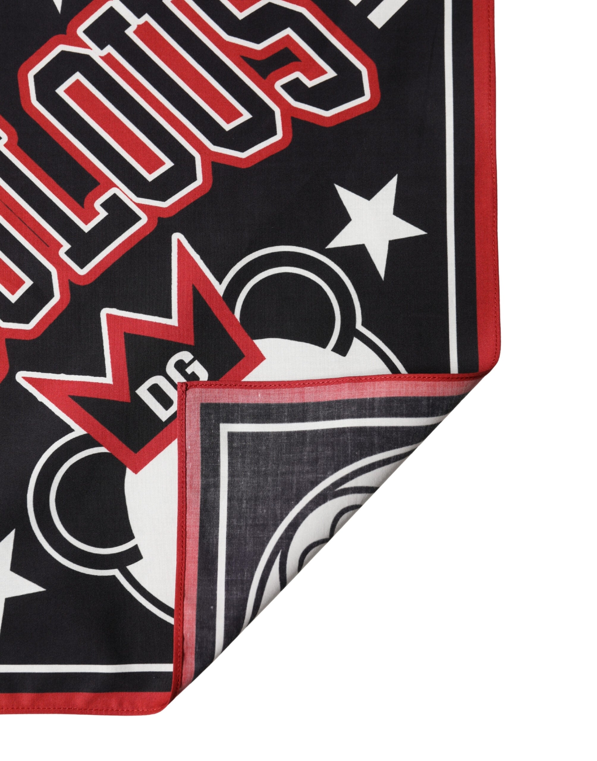Dolce & Gabbana Black Red Panda Cotton Square Foulard 50.5cm x 50cm Scarf