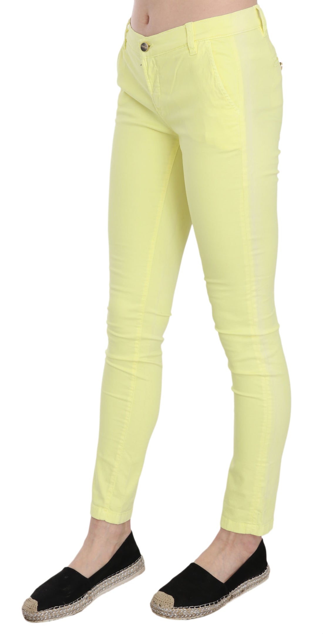 PINKO Yellow Cotton Stretch Low Waist Skinny Casual Trouser Pants - Whispers Of Wisdom Clothing