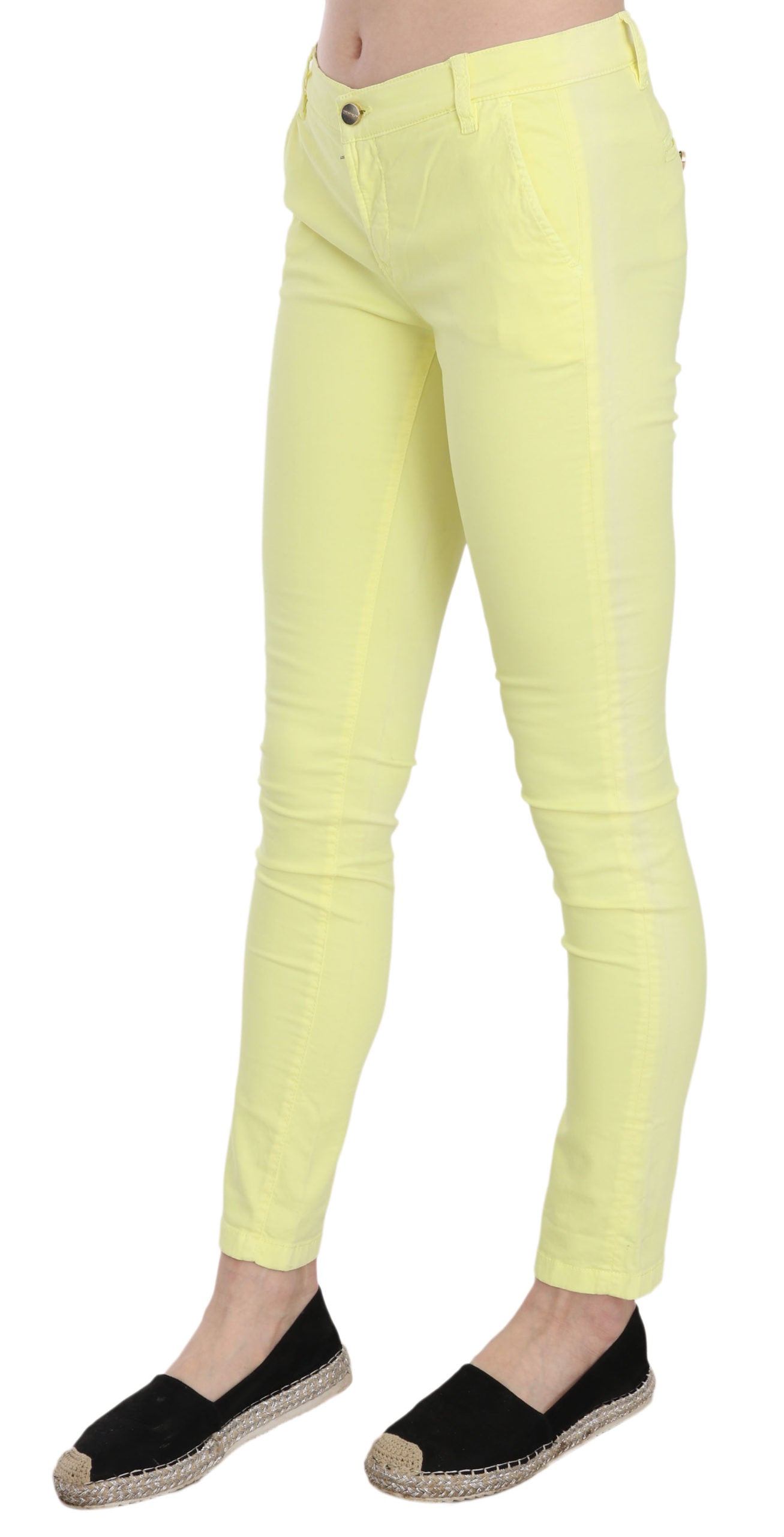 PINKO Yellow Cotton Stretch Low Waist Skinny Casual Trouser Pants - Whispers Of Wisdom Clothing