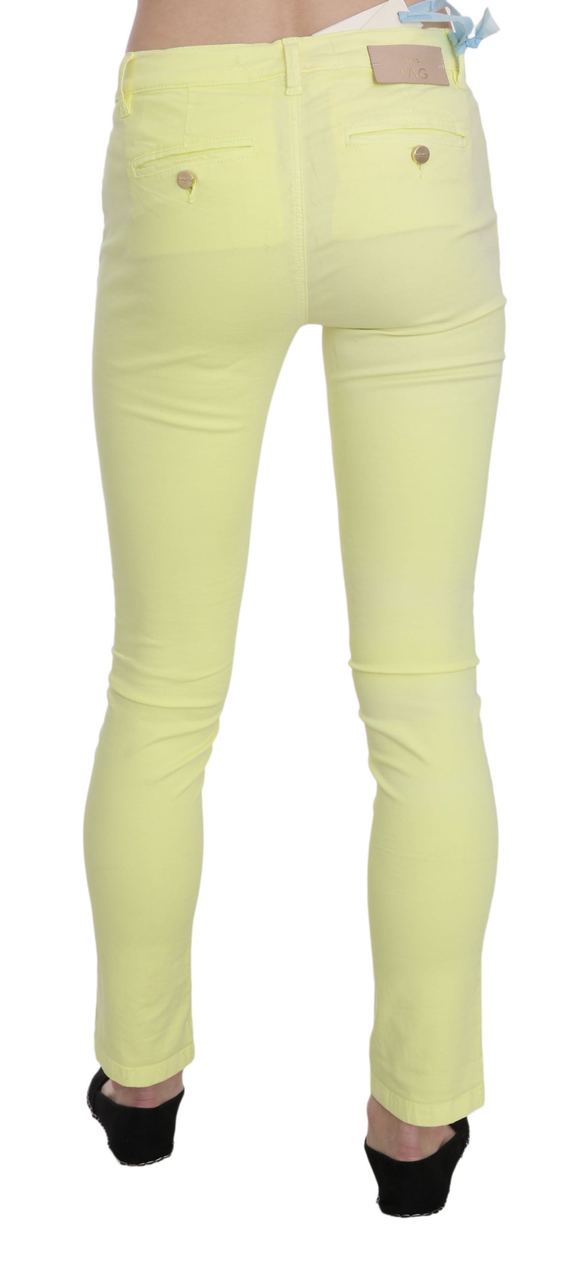 PINKO Yellow Cotton Stretch Low Waist Skinny Casual Trouser Pants - Whispers Of Wisdom Clothing
