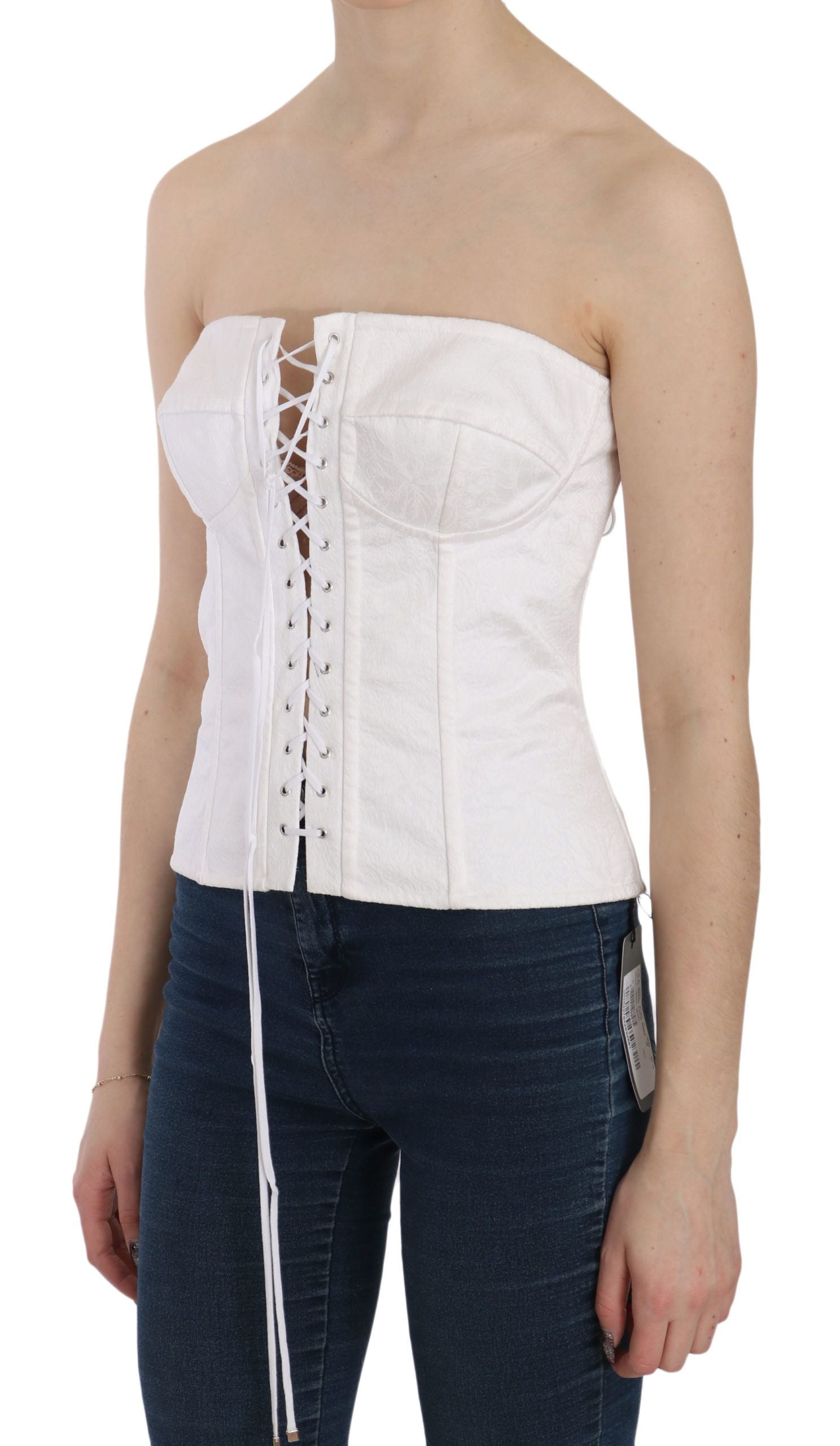 Dolce & Gabbana White PALERMO Cotton Bustier Top Corset - Whispers Of Wisdom Clothing