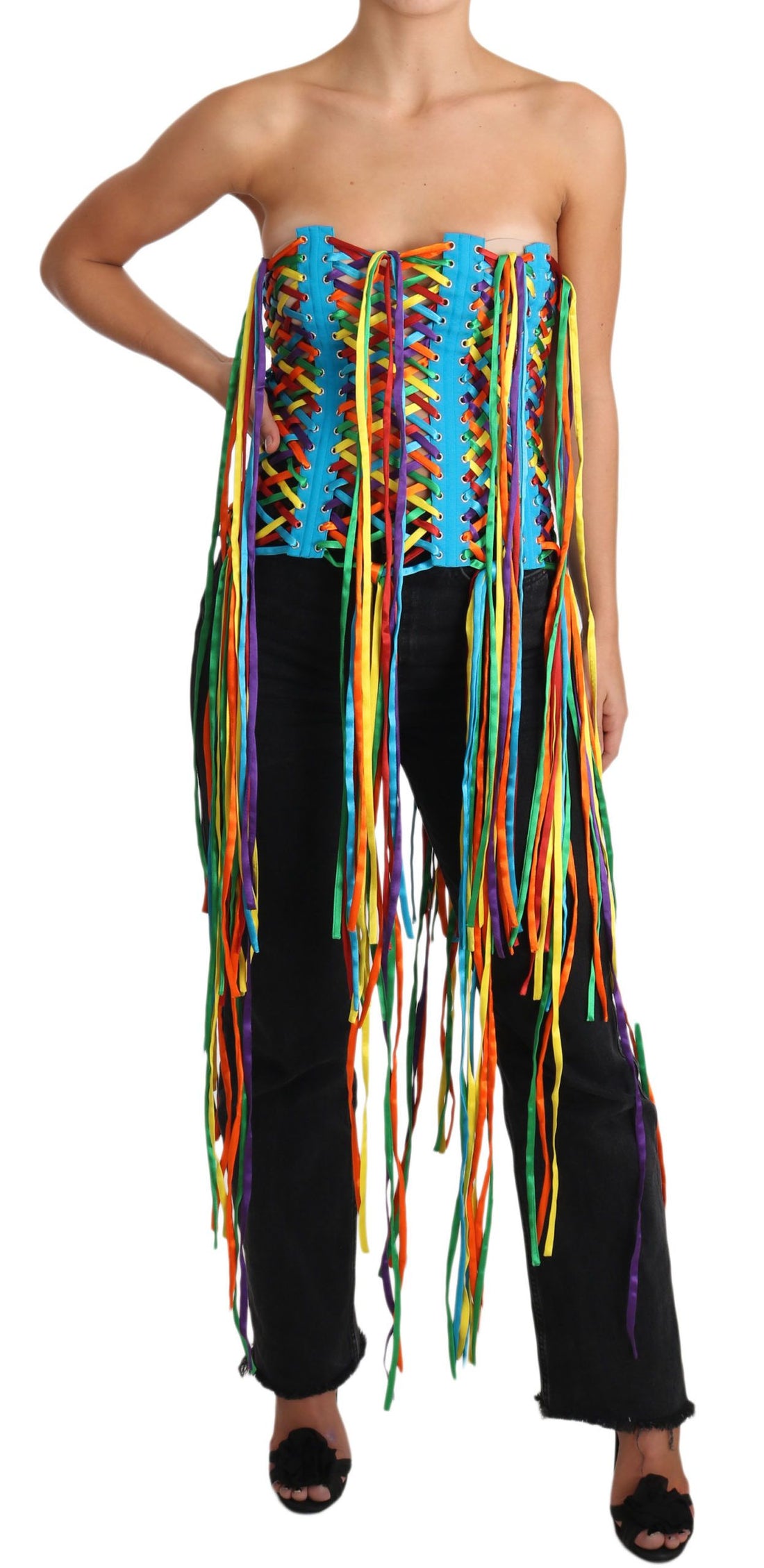 Dolce & Gabbana Multicolor Strings Bustier Polyester Corset  Top - Whispers Of Wisdom Clothing