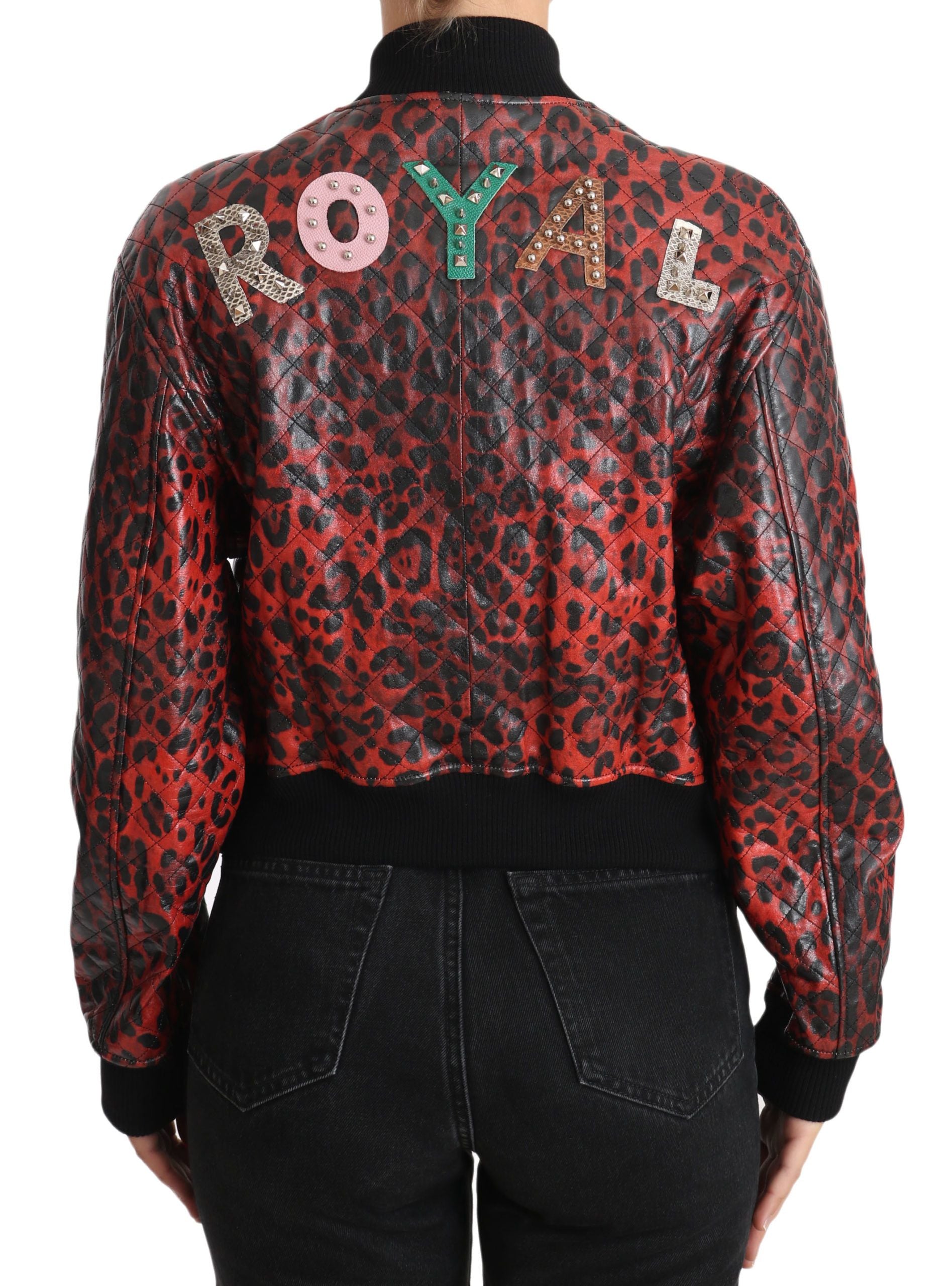 Dolce & Gabbana Red Leopard Button Crystal Leather Jacket - Whispers Of Wisdom Clothing