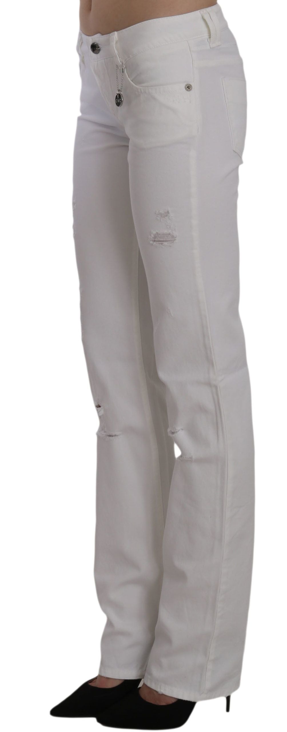 Costume National White Cotton Slim Fit Straight Jeans Pants - Whispers Of Wisdom Clothing