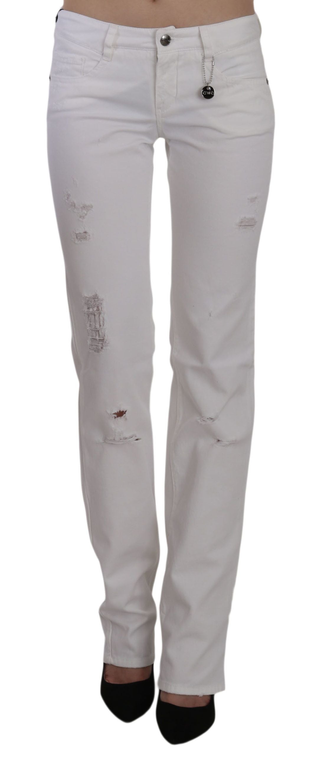 Costume National White Cotton Slim Fit Straight Jeans Pants - Whispers Of Wisdom Clothing