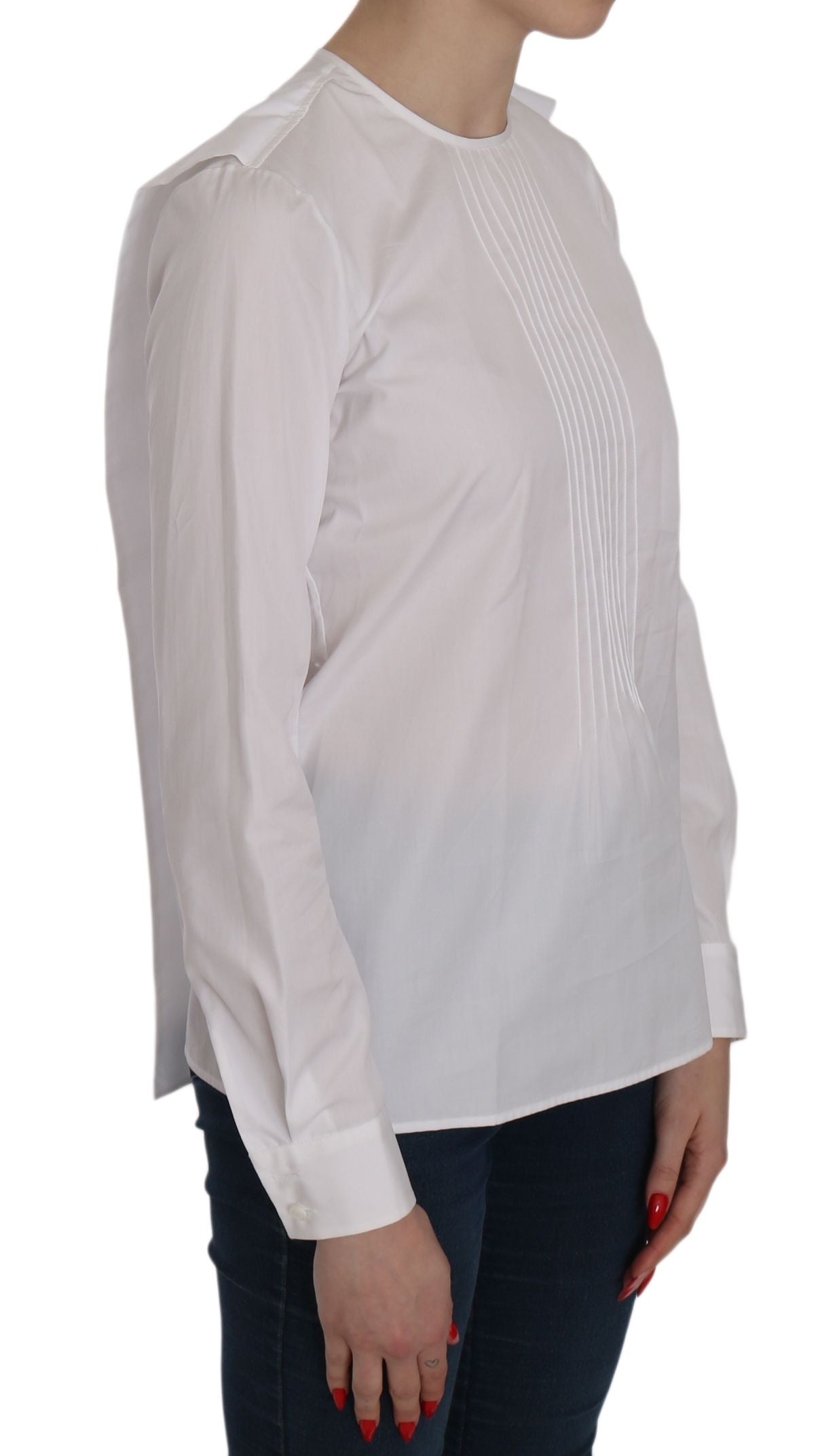 Dsquared² White Crew Neck Long Sleeve Cotton Blouse