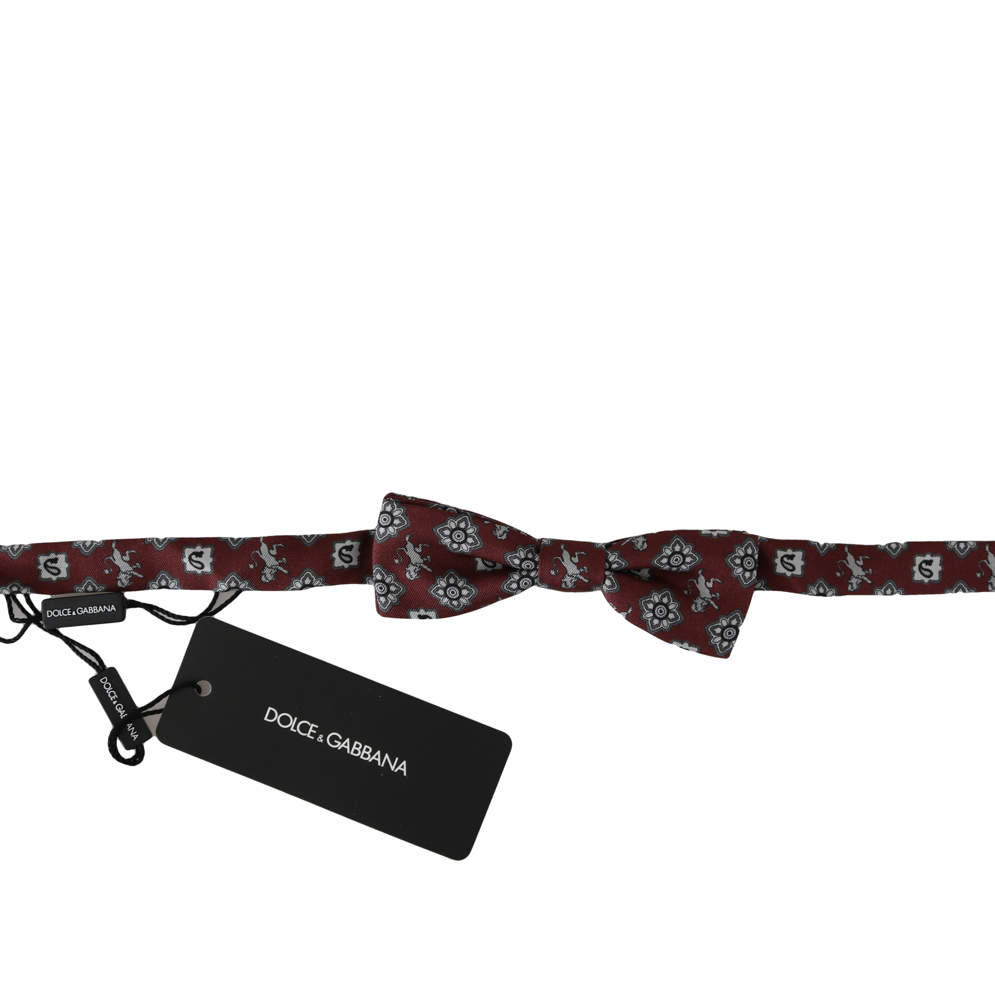 Dolce & Gabbana Men Bordeaux Maroon Lion Silk Adjustable Neck Bow Tie