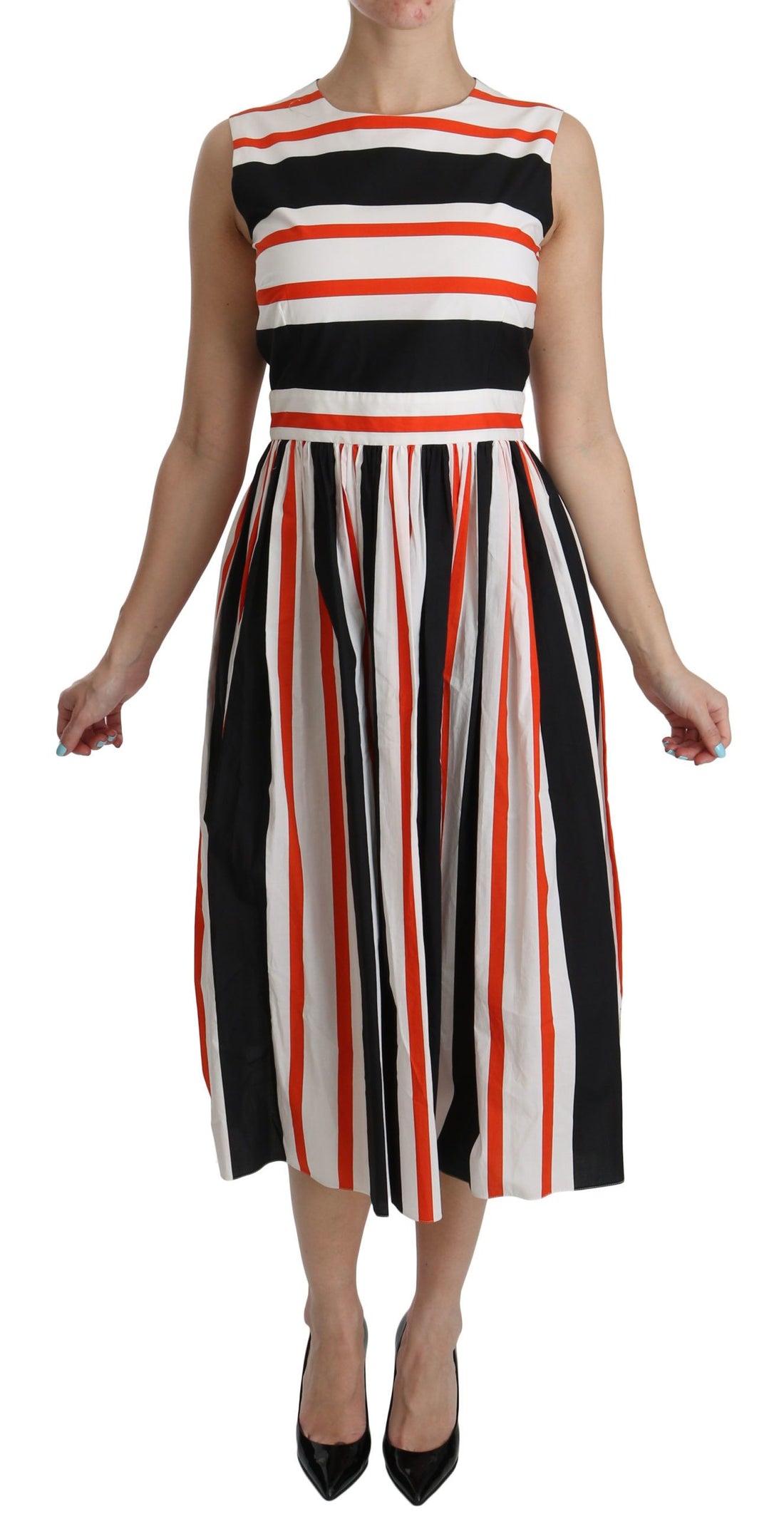 Dolce & Gabbana Multicolor Stripes A-Line Pleated Midi Dress - Whispers Of Wisdom Clothing