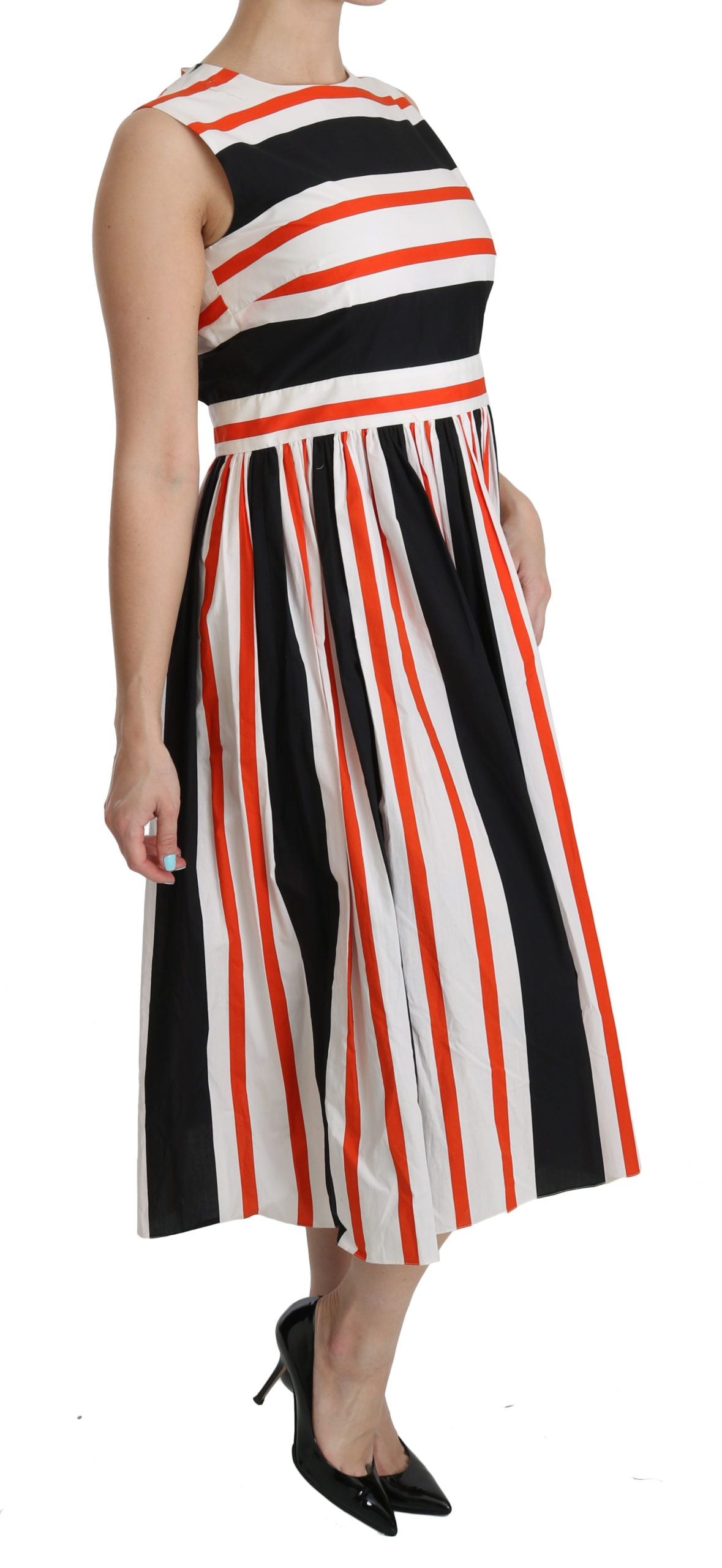 Dolce & Gabbana Multicolor Stripes A-Line Pleated Midi Dress - Whispers Of Wisdom Clothing