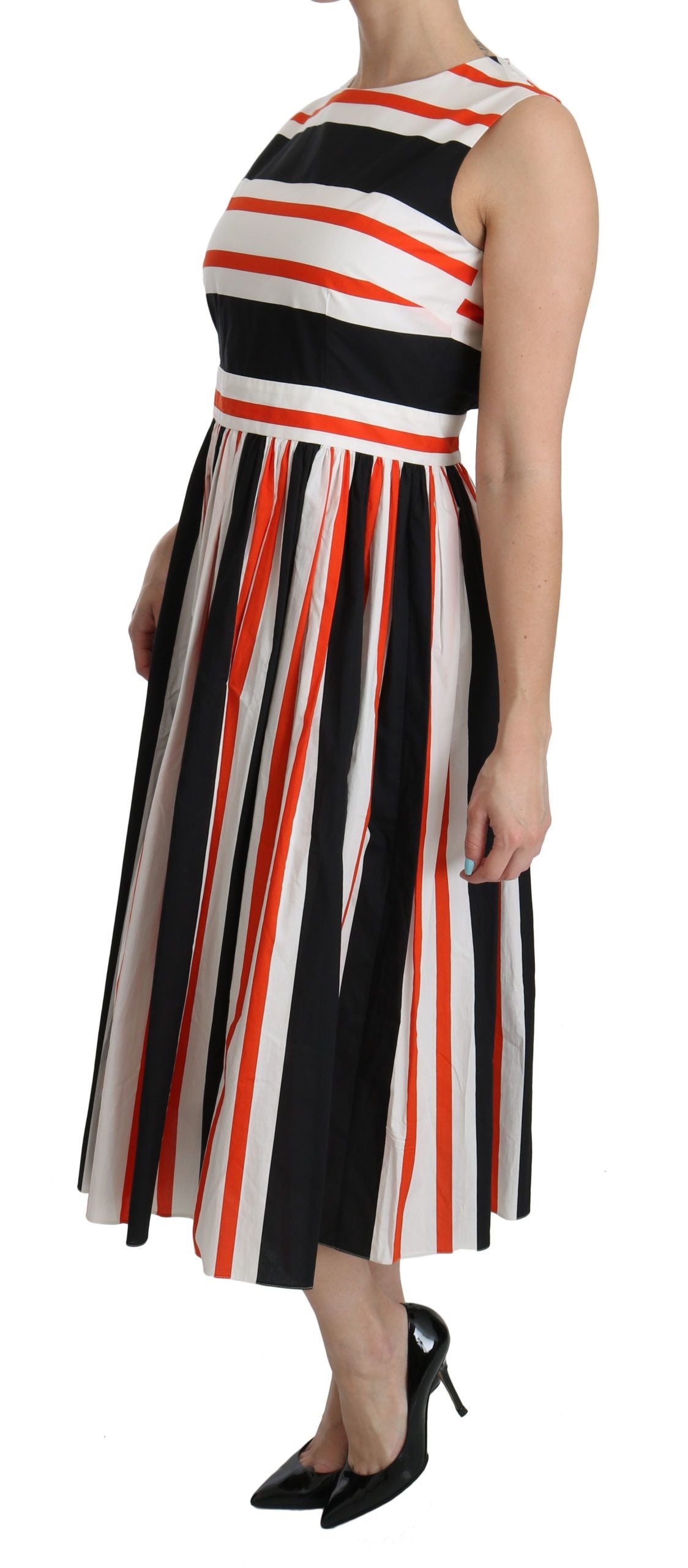 Dolce & Gabbana Multicolor Stripes A-Line Pleated Midi Dress - Whispers Of Wisdom Clothing
