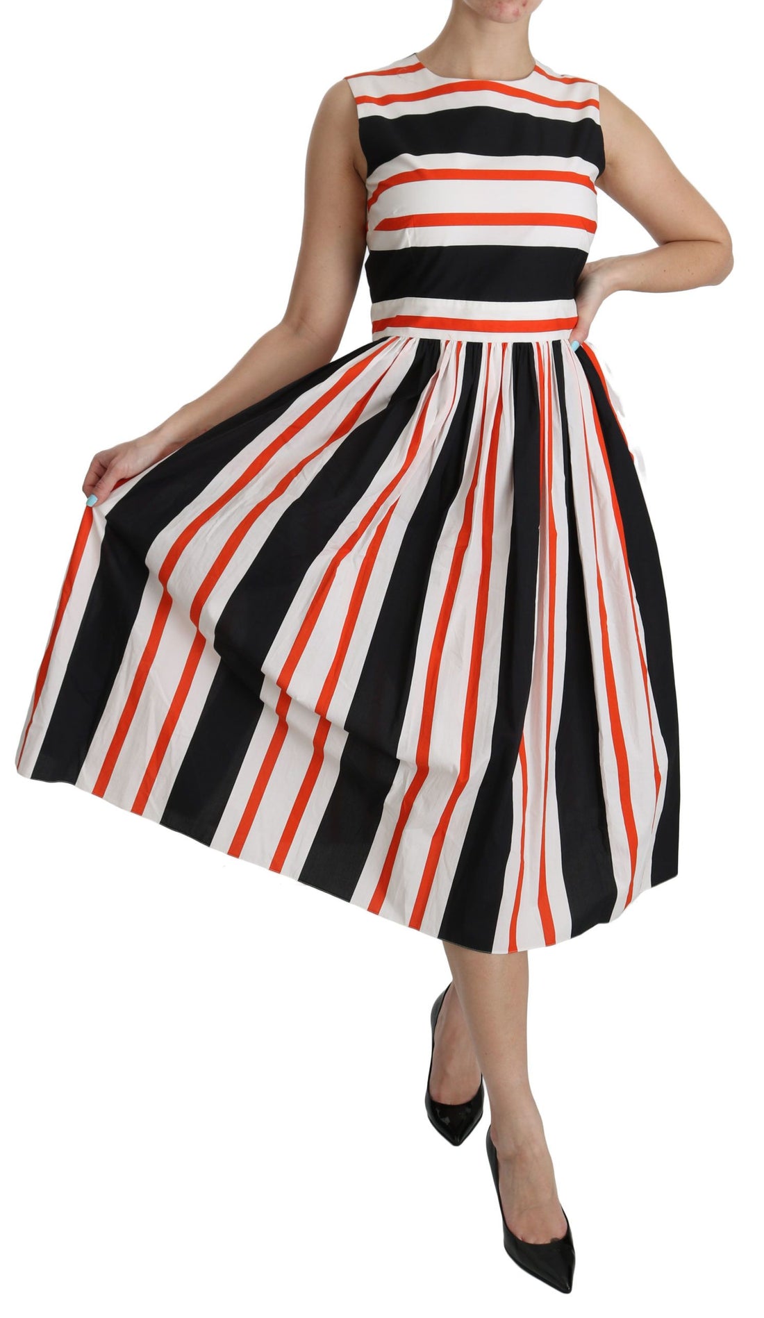 Dolce & Gabbana Multicolor Stripes A-Line Pleated Midi Dress - Whispers Of Wisdom Clothing