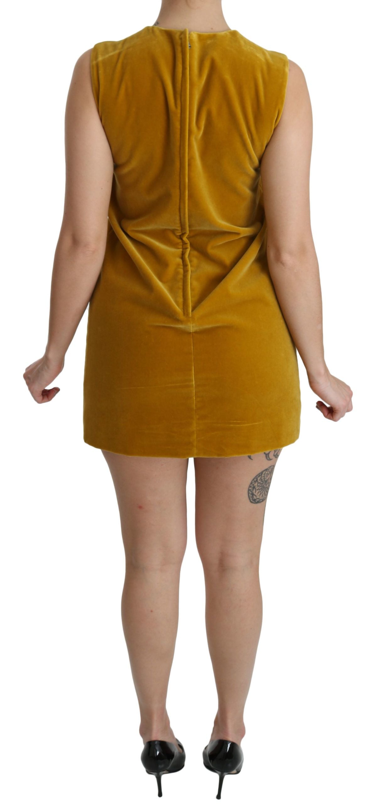 Dolce & Gabbana Mustard Velvet Stretch Shift Mini Dress - Whispers Of Wisdom Clothing