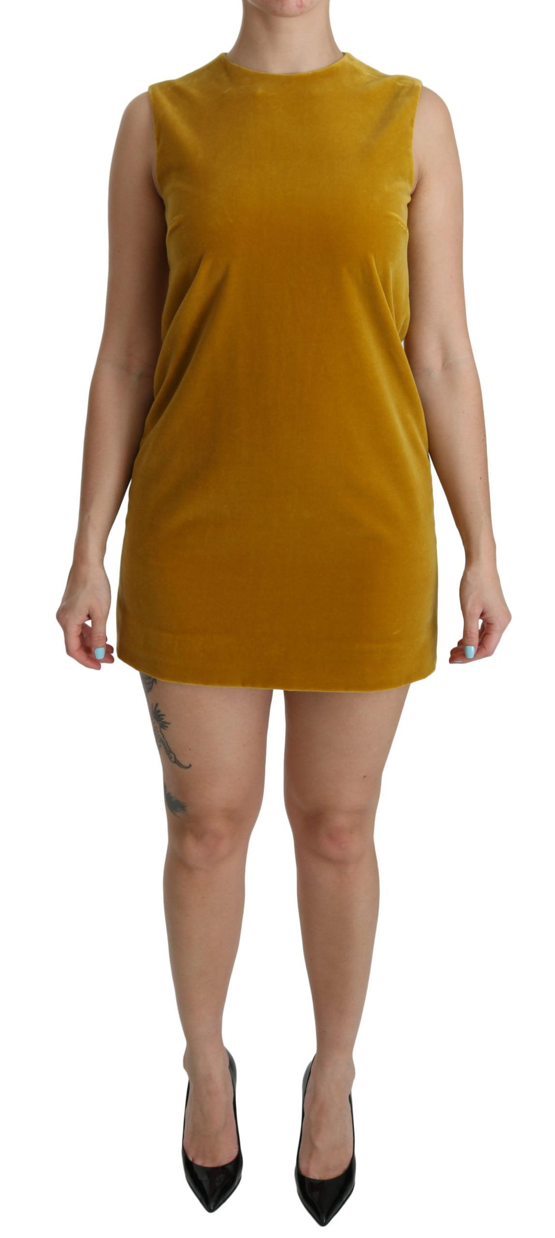 Dolce & Gabbana Mustard Velvet Stretch Shift Mini Dress - Whispers Of Wisdom Clothing