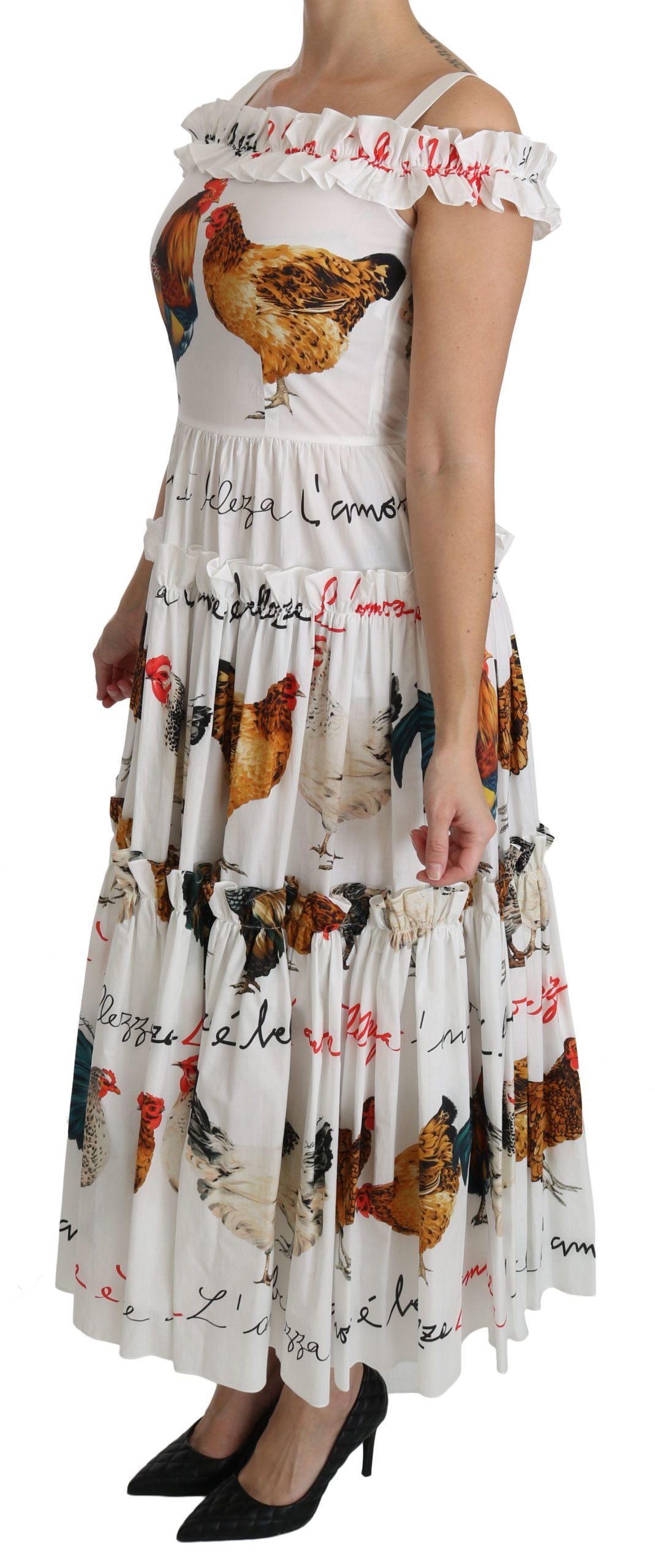 Dolce & Gabbana White Rooster Sheath Midi Cotton Dress - Whispers Of Wisdom Clothing