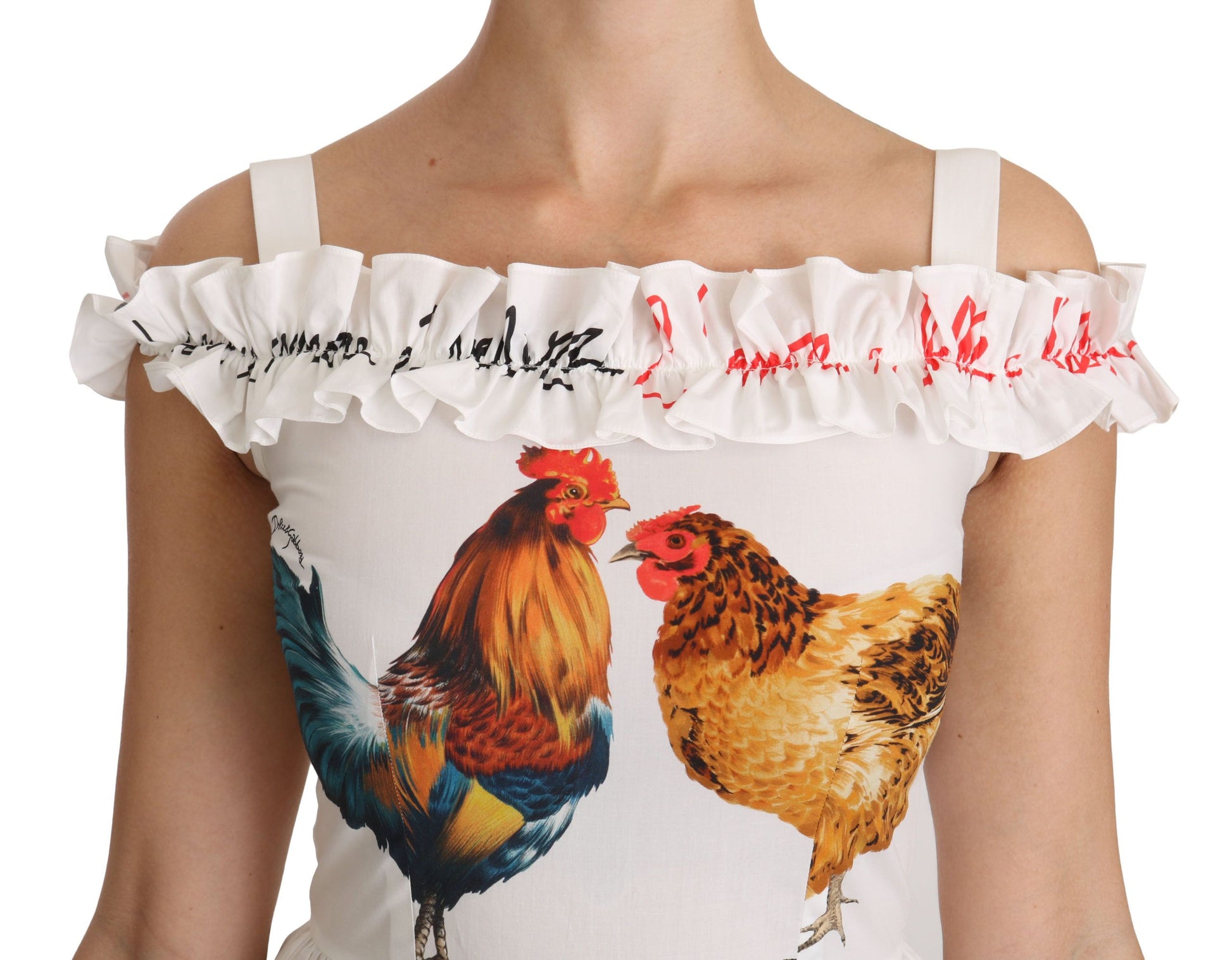 Dolce & Gabbana White Rooster Sheath Midi Cotton Dress - Whispers Of Wisdom Clothing